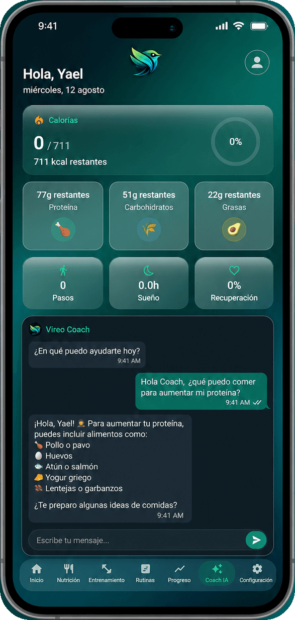 Conversación con el coach de IA de Vireo